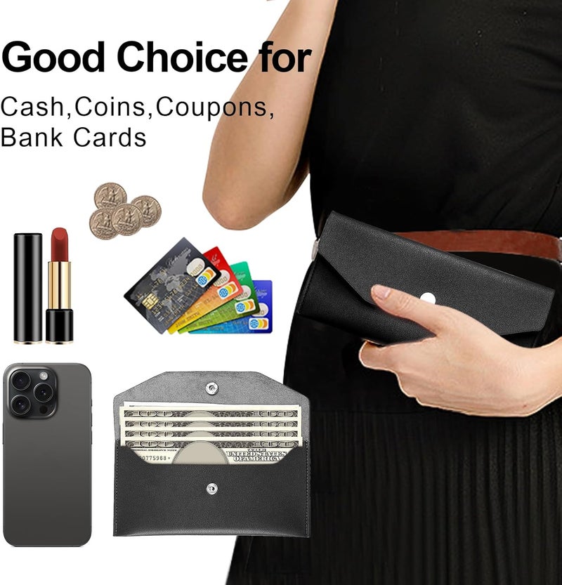Nolcha Pu Leather Cash Envelope Wallet - Reusable Cash Stuffing Wallet for Men and Women -Black - Image 3